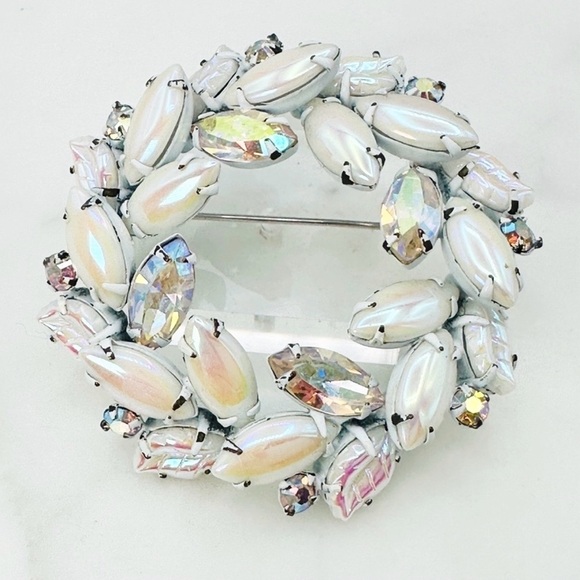 Regency Jewelry - Vintage Regency Signed Brooch Aurora Borealis Rhinestone Circle Pin 1950s Rare